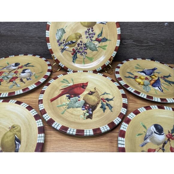 Lenox Winter Greetings Everday Tartan 8.5" Bird Salad/Dessert Plates -Set Of 6 - Picture 3 of 10